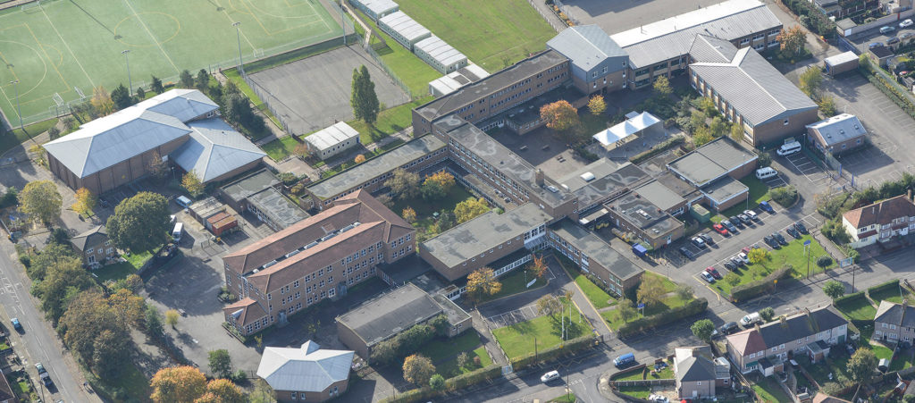 Aerial shot of the building and grounds at Leigh Academy Bexley.