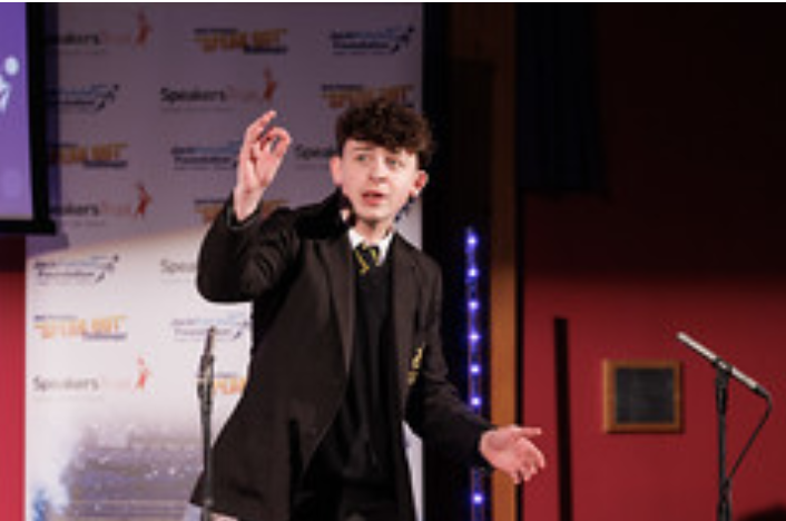 Student partaking in a speech contest