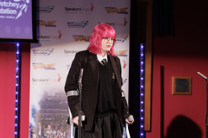 Student partaking in a speech contest