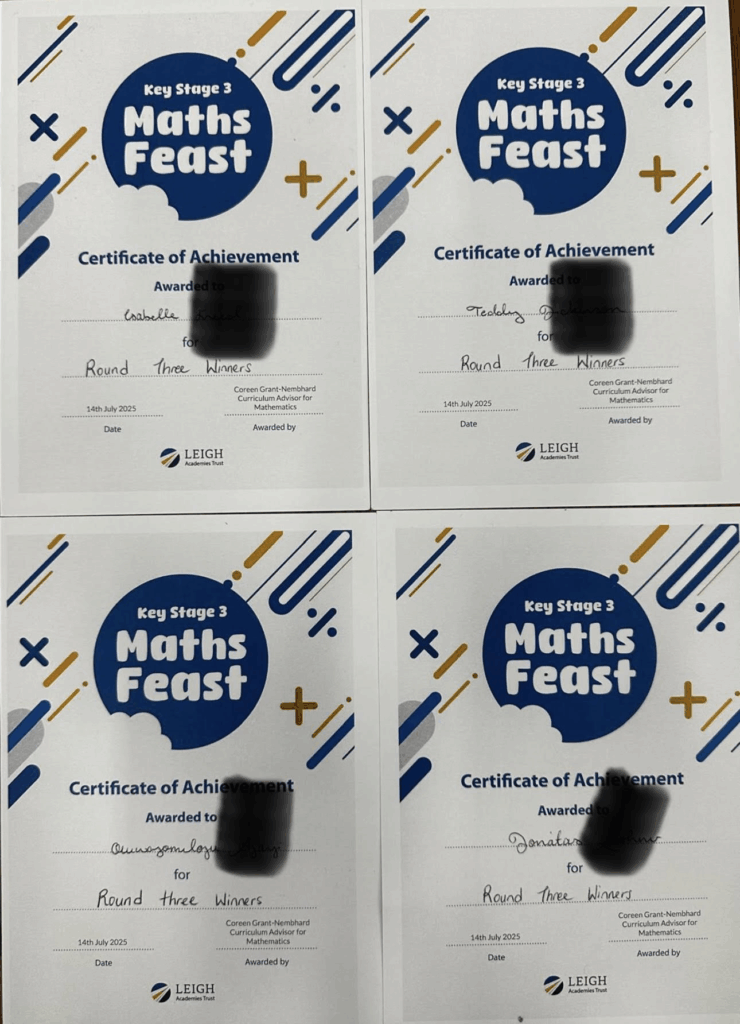 Four maths feast certificates