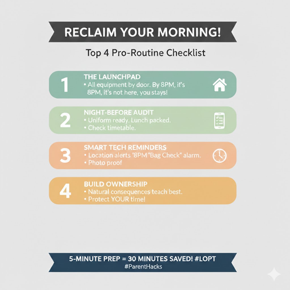 "Reclaim Your Morning" checklist infographic.