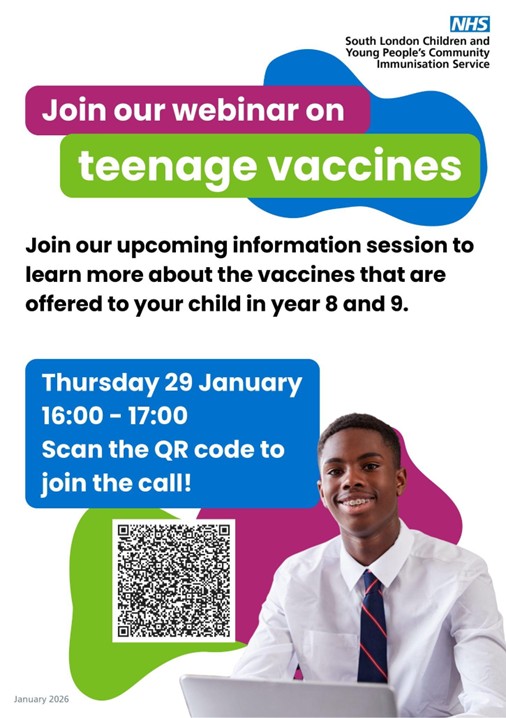 NHS flyer for a teenage vaccines webinar.