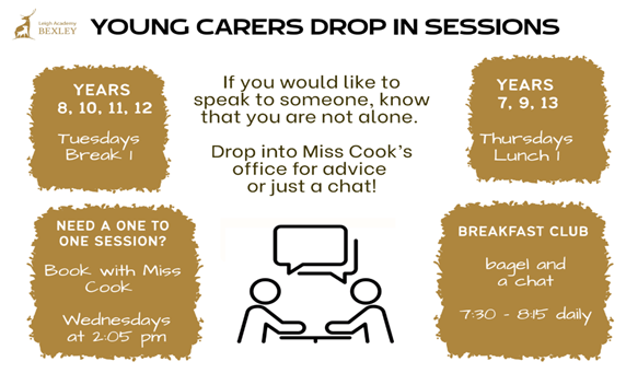 Infographic for "Young Carers Drop In Sessions."
