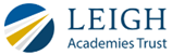 The logo for "LEIGH Academies Trust," which includes a blue circular icon with three diagonal white and yellow swooshes.
