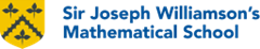The logo for "Sir Joseph Williamson’s Mathematical School," featuring a yellow heraldic shield on the left and blue text on the right.