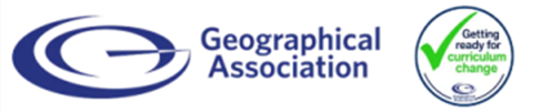 A graphic logo banner for the "Geographical Association" alongside a circular badge that reads "Getting ready for curriculum change."